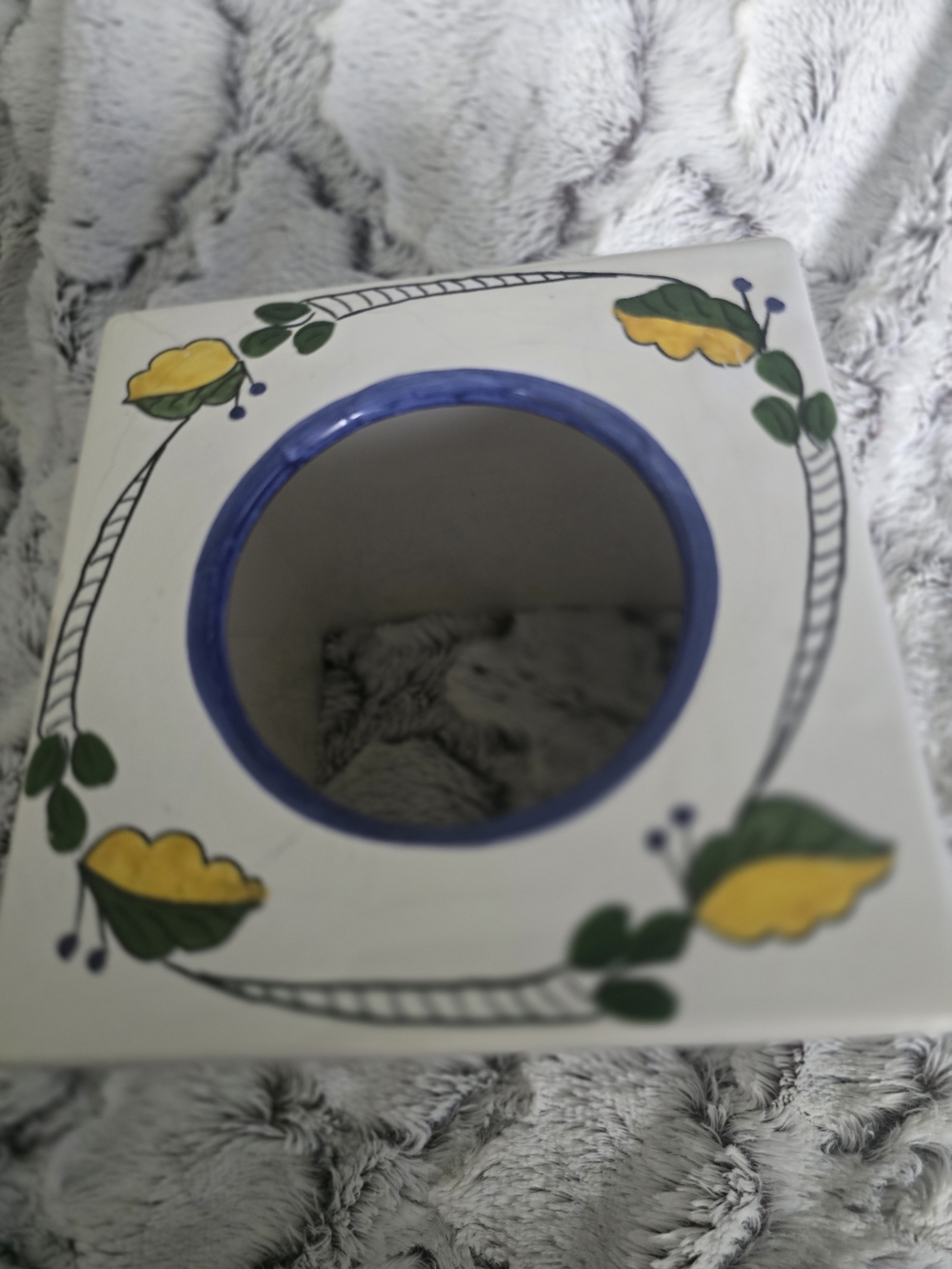 Hand-Painted Lemons Ceramic Tissue Box Cover Portugal Chip, Crazing, Crack